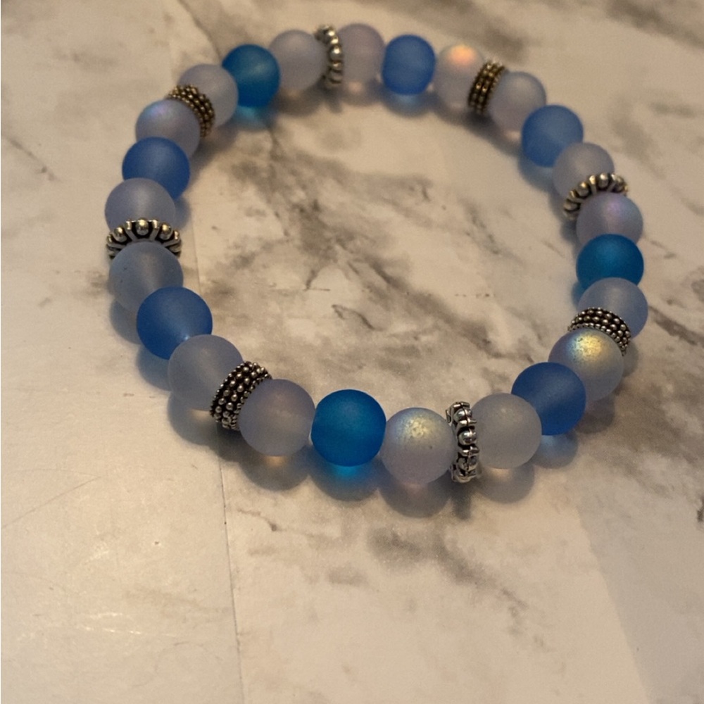 Blue and Silver Beaded Bracelet